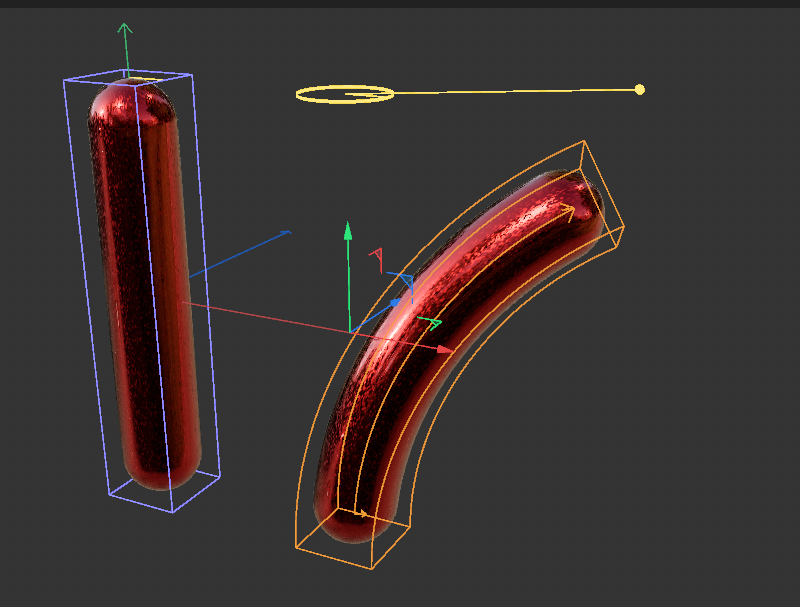 Presenting a standard setup with a deformer object grouped to a primitive object and bending it.
