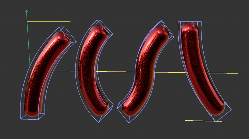 A demonstration of the available deformation modes of the Bend object.