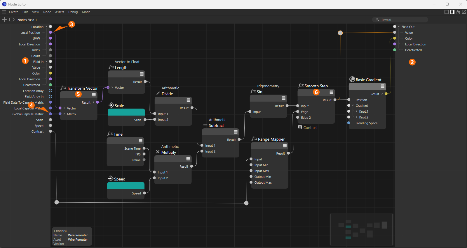 Example of a node setup of the Scene Nodes Field in Cinema 4D.