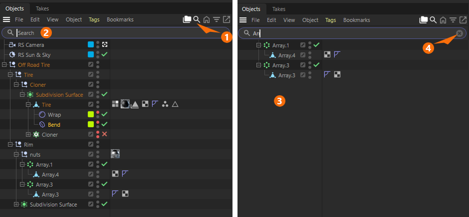 A screenshot of the Object Manager presenting its Search option.