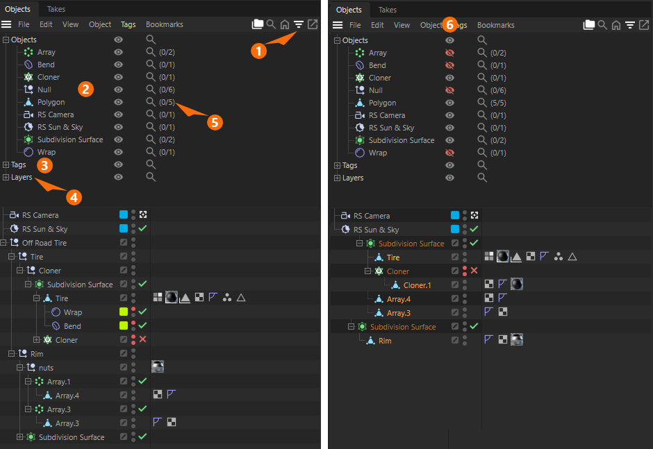 A screenshot of the Object Manager presenting its Type filter option for objects.