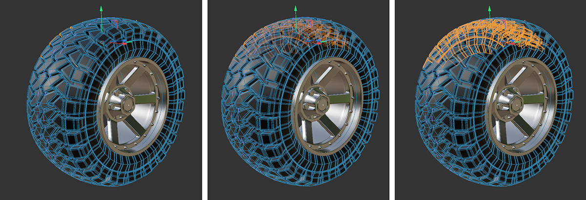 Comparing the display of an occluded polygon selection with different visibility values.