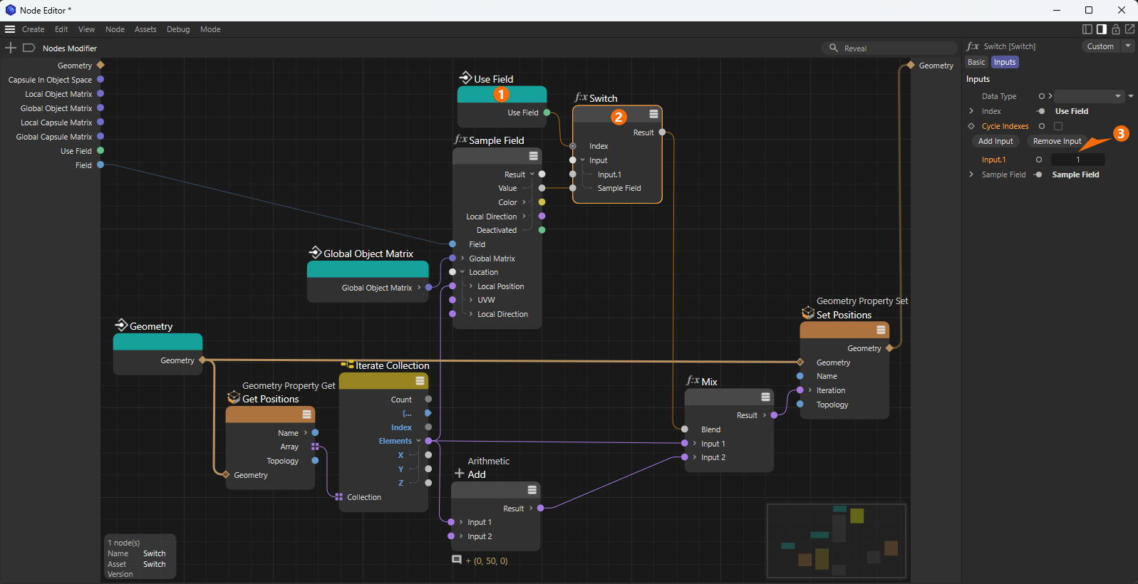 Showing the modified setup for the Nodes Modifiers to make use of the additional checkbox element.