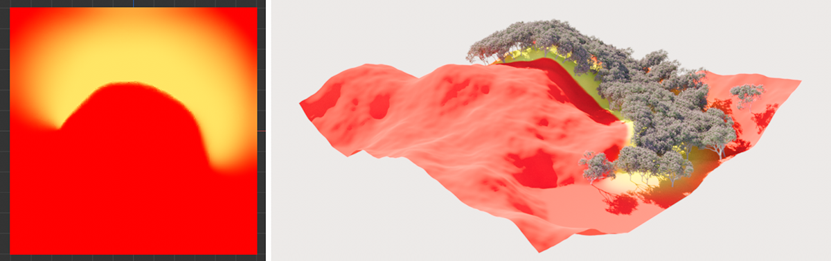 Example of using a Vertex Map to limit the scattering area.