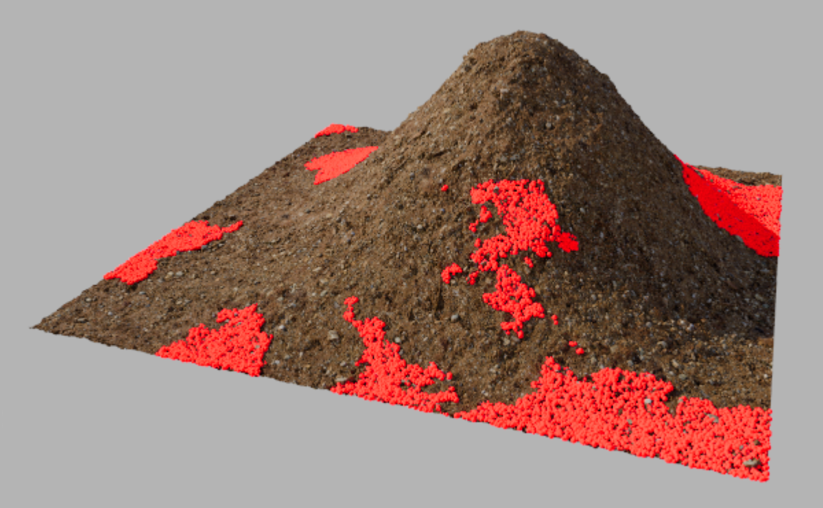 Example rendering of distributed objects in only one of three defined Scatter cells.