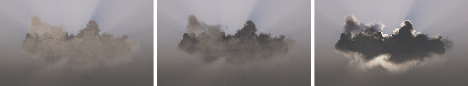 Comparison between renderings of a volumetric cloud with different anisotropic settings.