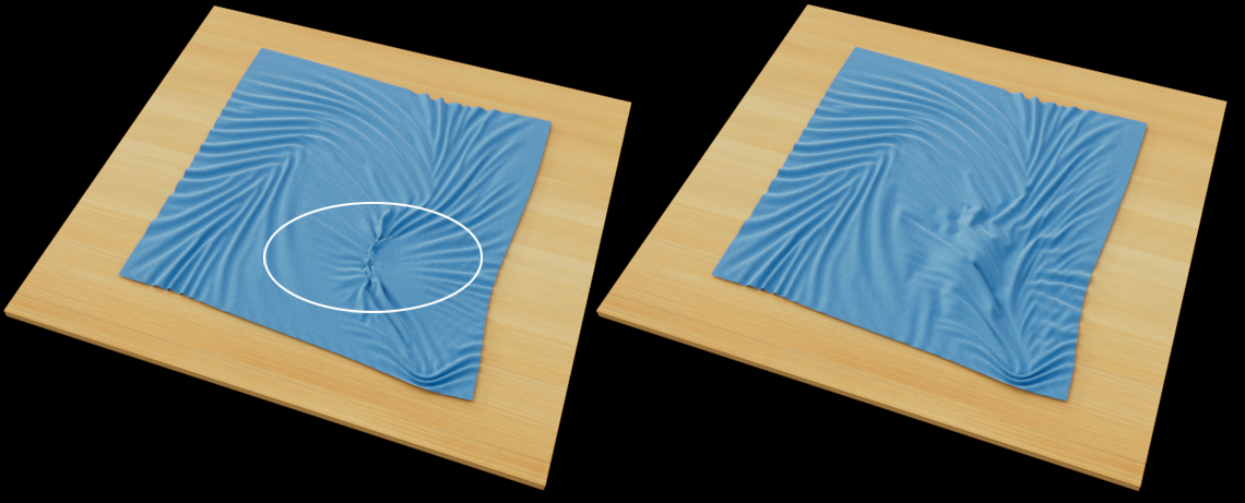 The Detangle brush mode removes the self-intersections of a blue cloth.
