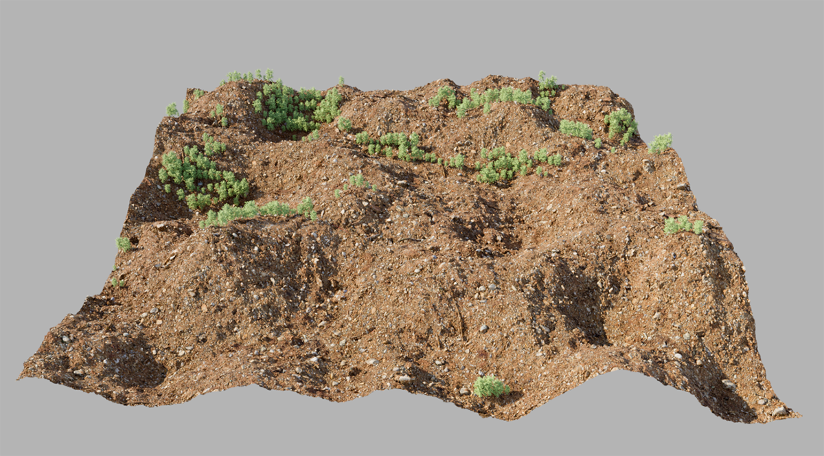 Example for placing scattered instances with the Cluster option, based on a parametric noise pattern.