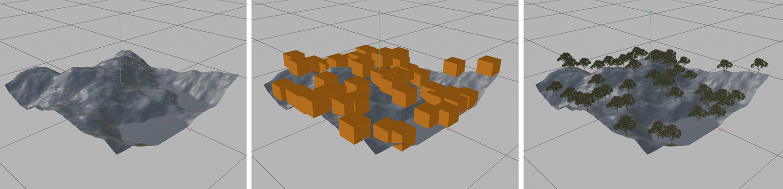 Comparing the available display options for the viewport offered on a Scatter Generator.