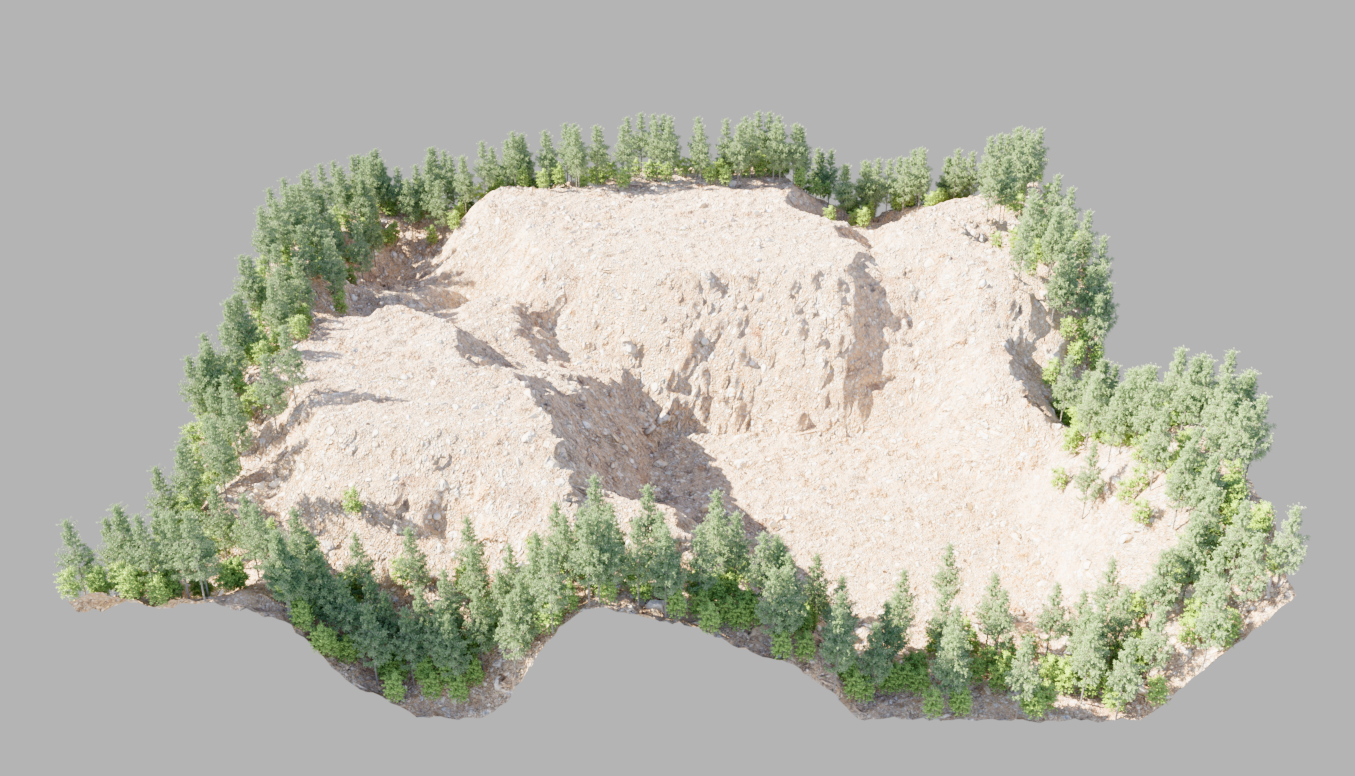 An example of a landscape in which vegetation can grow only nearby the open geometry edges.