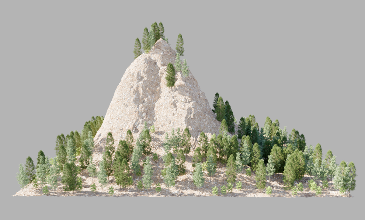 An example of a landscape in which vegetation can grow only within a specific slope range.