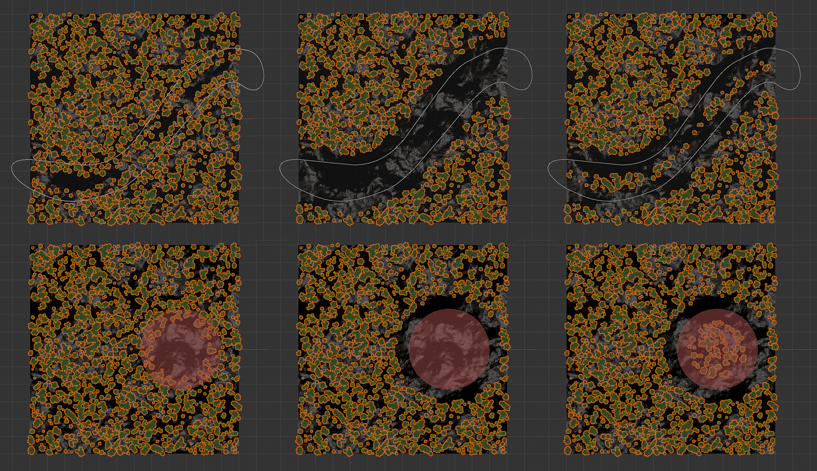 Comparison between the three Restriction modes of the Proximity option.