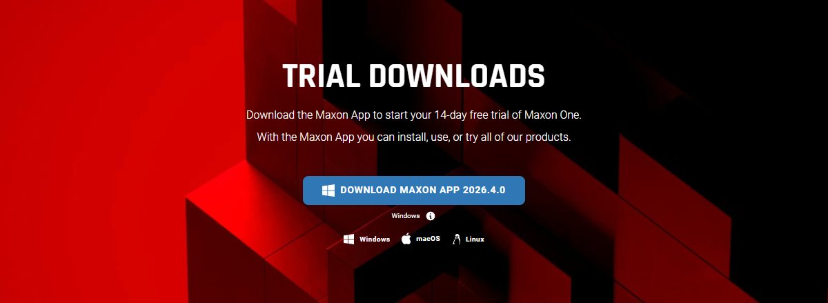 The download banner used on www.maxon.net for the Maxon App