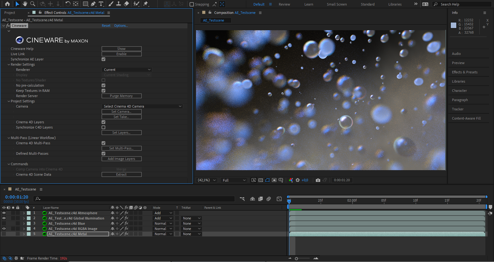 Automatically generated image layers with the Multi-Passes of the Cinema 4D file.