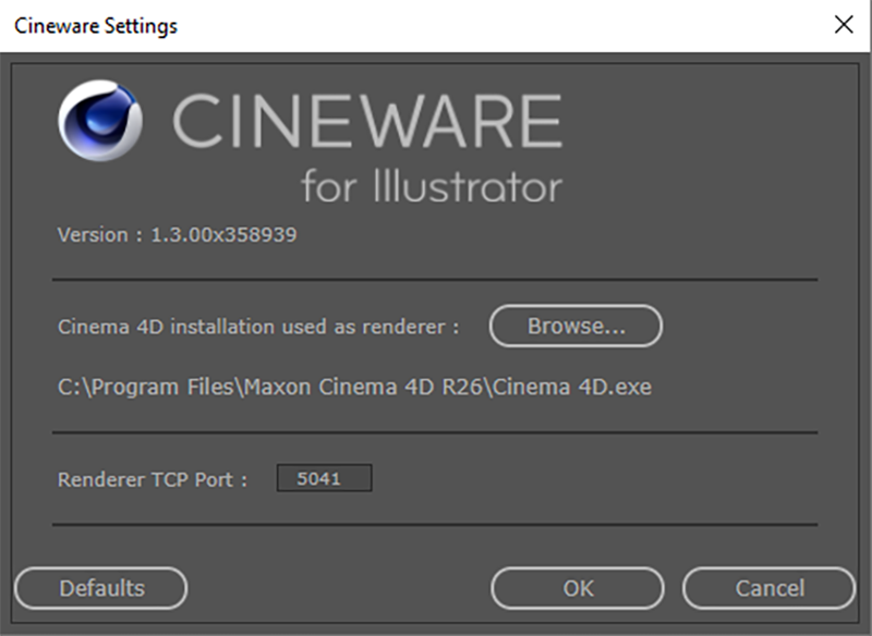 The Cineware settings