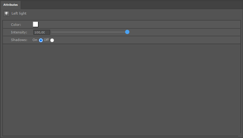 Attributes for a selected light source.