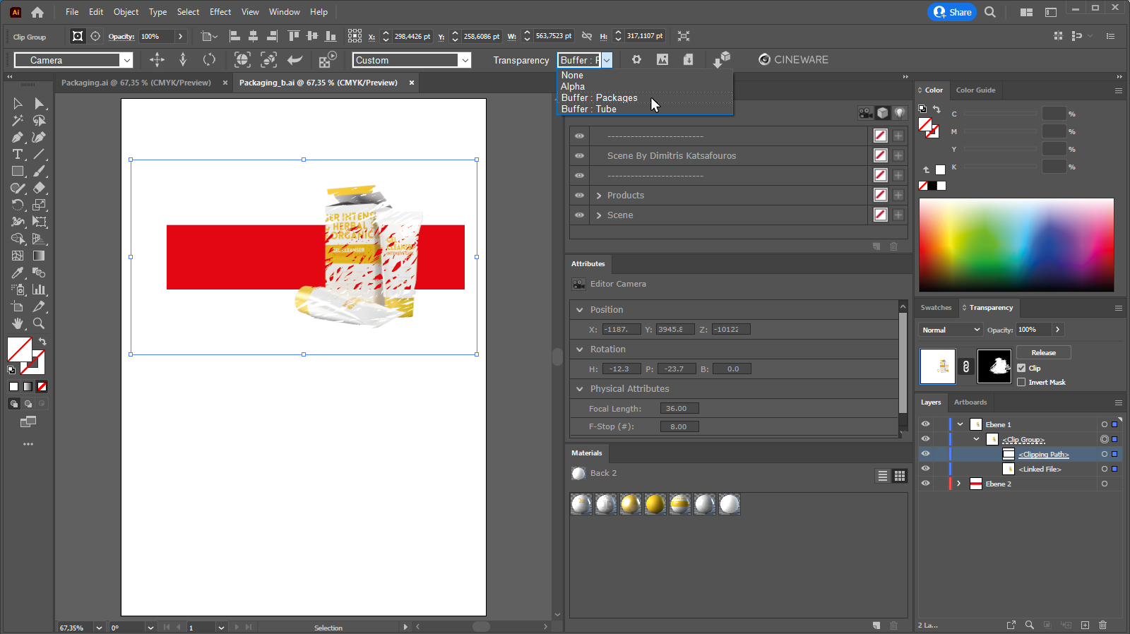 The use of masks and transparencies in our example scene.