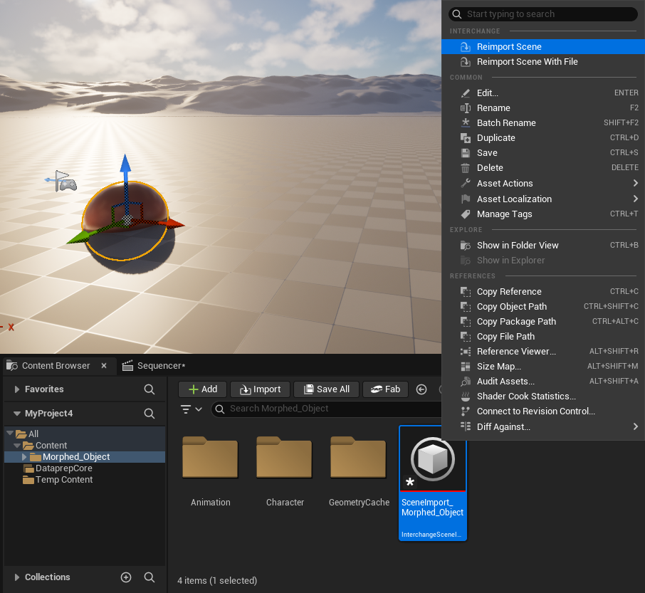 Assets that have already been imported can also be updated, e.g. to correct import settings or to transfer an interim update from Cinema 4D.