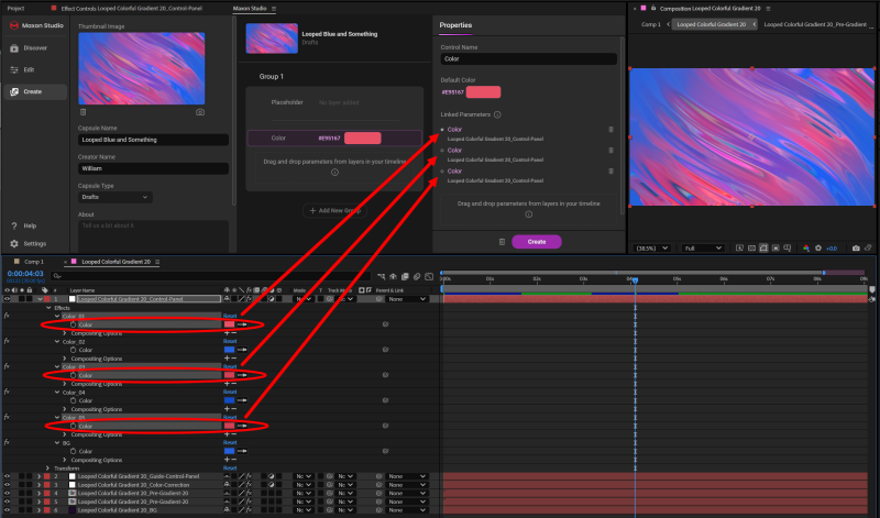A new Blank Control color swatch added to the Groups panel, shown as a black chip before any parameters are dragged in.