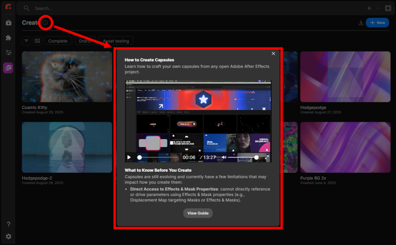 The Create Page's built-in overview video expanded to fill the Studio panel, accessed via the info icon next to 'Create.'