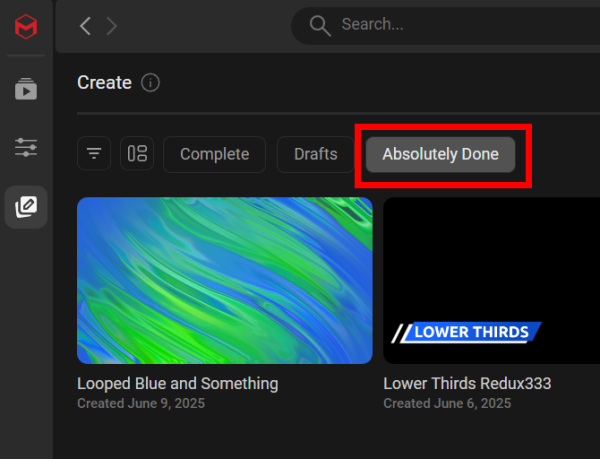 The Create Page's custom category bar displayed to the right of the Filter and Orientation icons, with a new custom category visible.