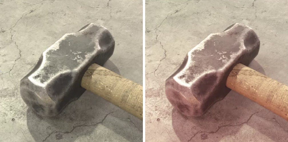 The CG render before (left) and after (right) assigning the renderer's depth and normal passes under Custom Passes