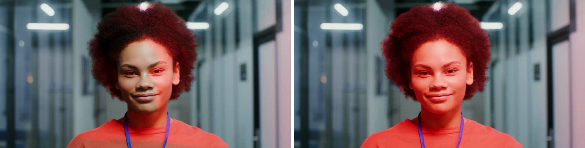 The same light with Normal Influence at 100% (left), lighting only the side of the subject that faces it, and at 0% (right), lighting all sides