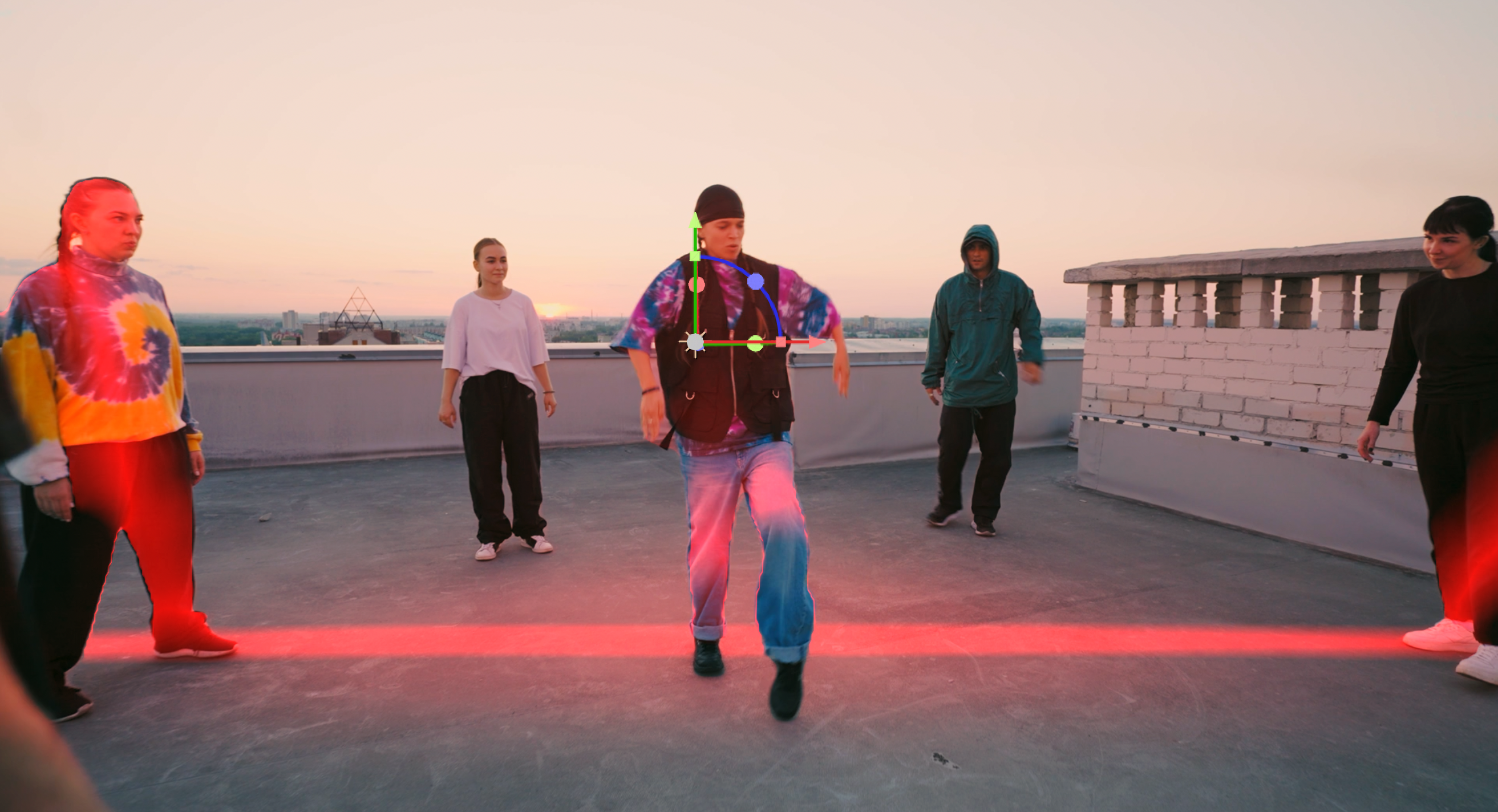 With Activate Depth Line on, a line in the light's color (red here) follows the light's depth across the scene.