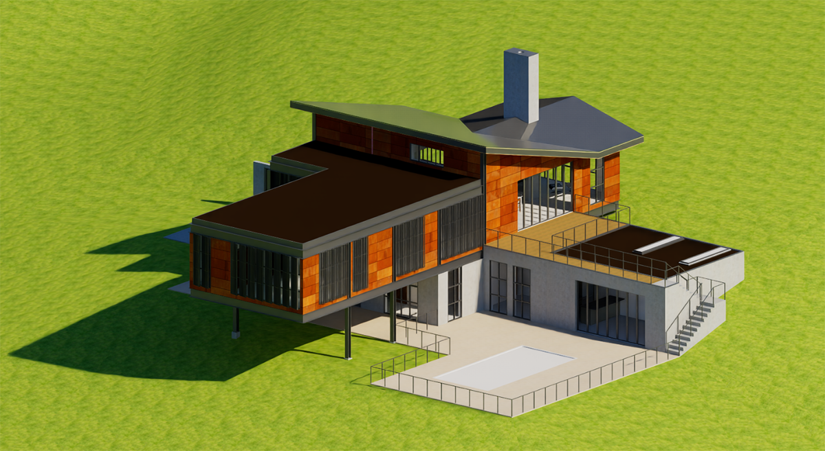 An example of a typical orthographic perspective of an architectual rendering.