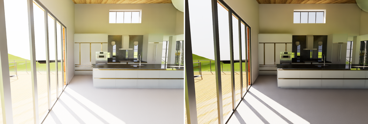 Two Renderings comparing the Manual and the Auto-Exposure modes, both using Exposure 0.