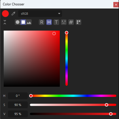 Using the 'Spectrum' mode a vertical slider to control the color value and a separate mixing area are provided for color picking.