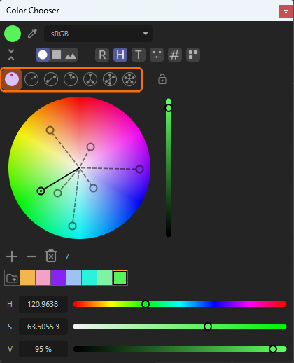 Using the 'Free' mode for the 'Color Wheel', colors can be marked without any restriction.