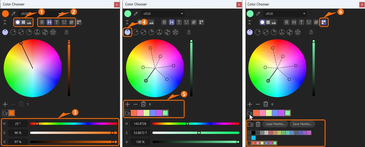 The 'Advanced Color Chooser' mode offers additional tools to pick groups of colors.