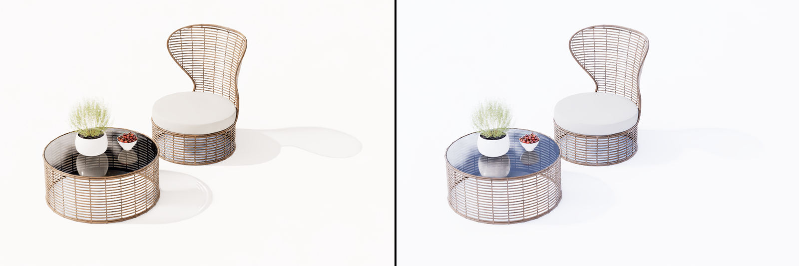 Depending on whether sunlight or sky light predominates, the color values also change between warm and cold.