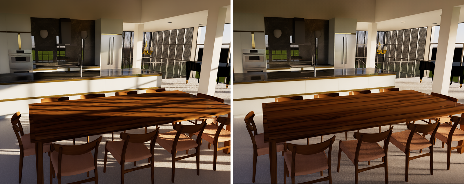 Different sun Disk Radius settings and their effect on the shadow calculation. A larger sun will create softer shadows.