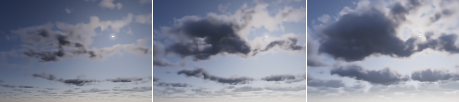 Increasing 'Shape' values lead to smaller clouds and more gaps in the cloud cover.