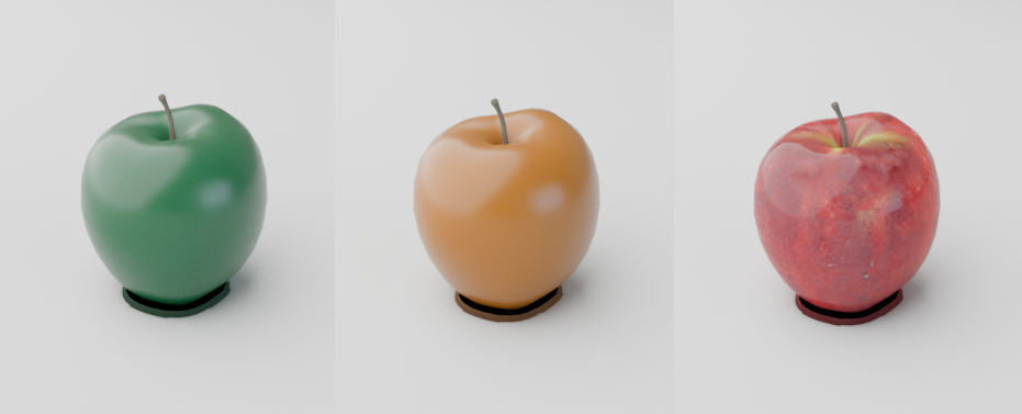 Example renders in Redshift, comparing a variation of Base settings for a Material.