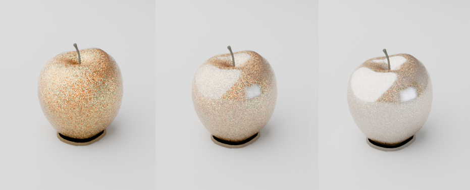 Example renders in Redshift, comparing a variation of Coat settings for a Material.