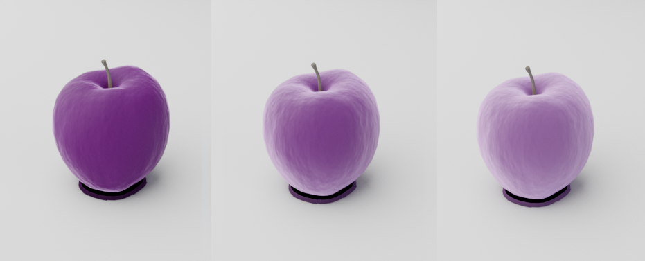 Example renders in Redshift, comparing a variation of Fuzz settings for a Material.