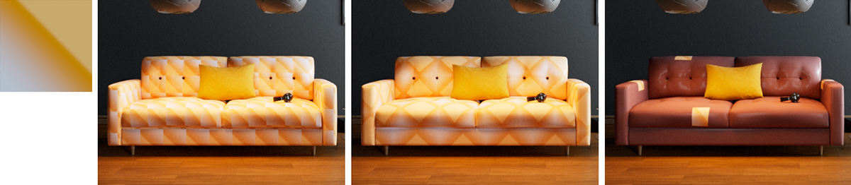 Examples for the Wrap modes 'Repeat', 'Mirror' and 'Clip' for materials.