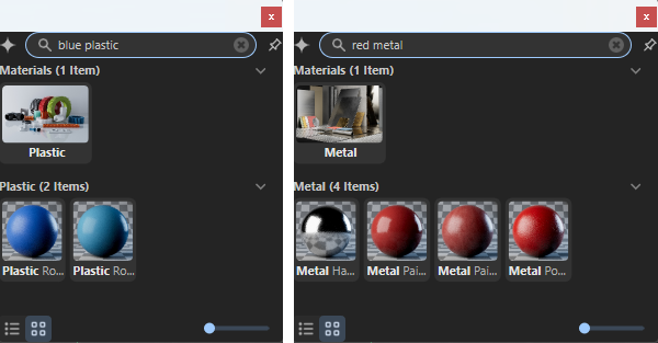 Assets in the Library Browser can be filtered and found by entering a search term.