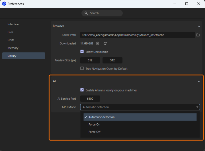 Activating AI Search in the Preferences allows to search assets more naturally.