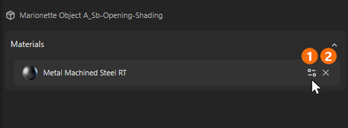 Additional options to edit or remove a material appear when hovering over the assigned material.
