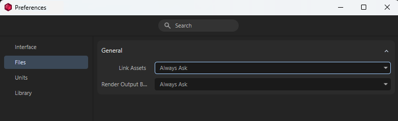 Redshift Preferences dialog for file handling.