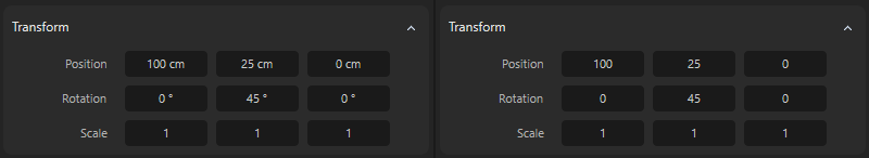 The display of units can be switched on and off through the 'Units' preferences.