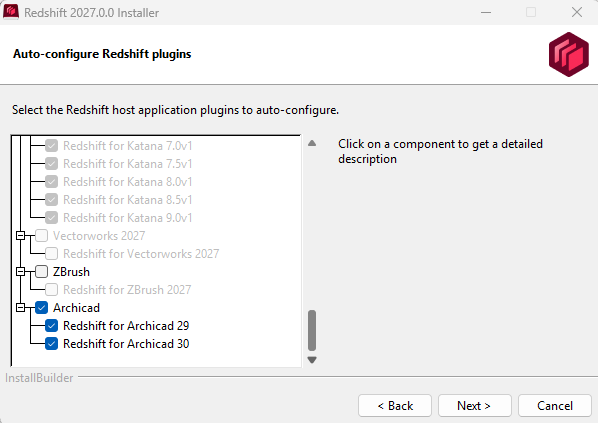 During Redshift installation, the desired installation path and the host apps have to be selected.
