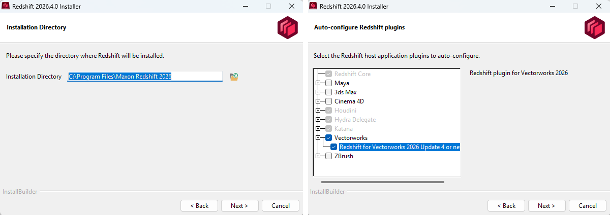 During Redshift installation, the desired installation path and the host apps have to be selected.