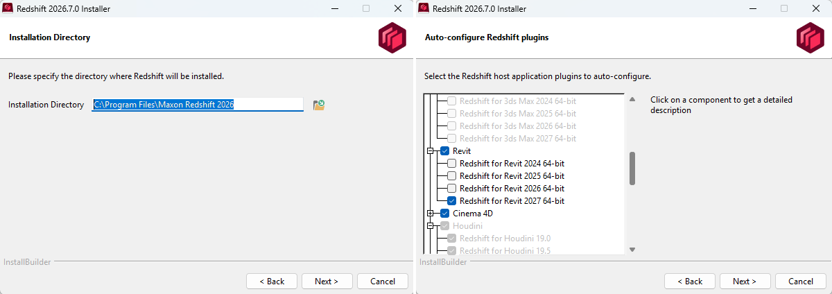 During Redshift installation, the desired installation path and the host apps have to be selected.