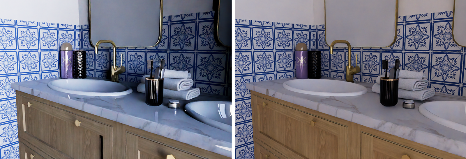 Comparing the render results of different 'Global Illumination' trace depth values for viewport rendering.