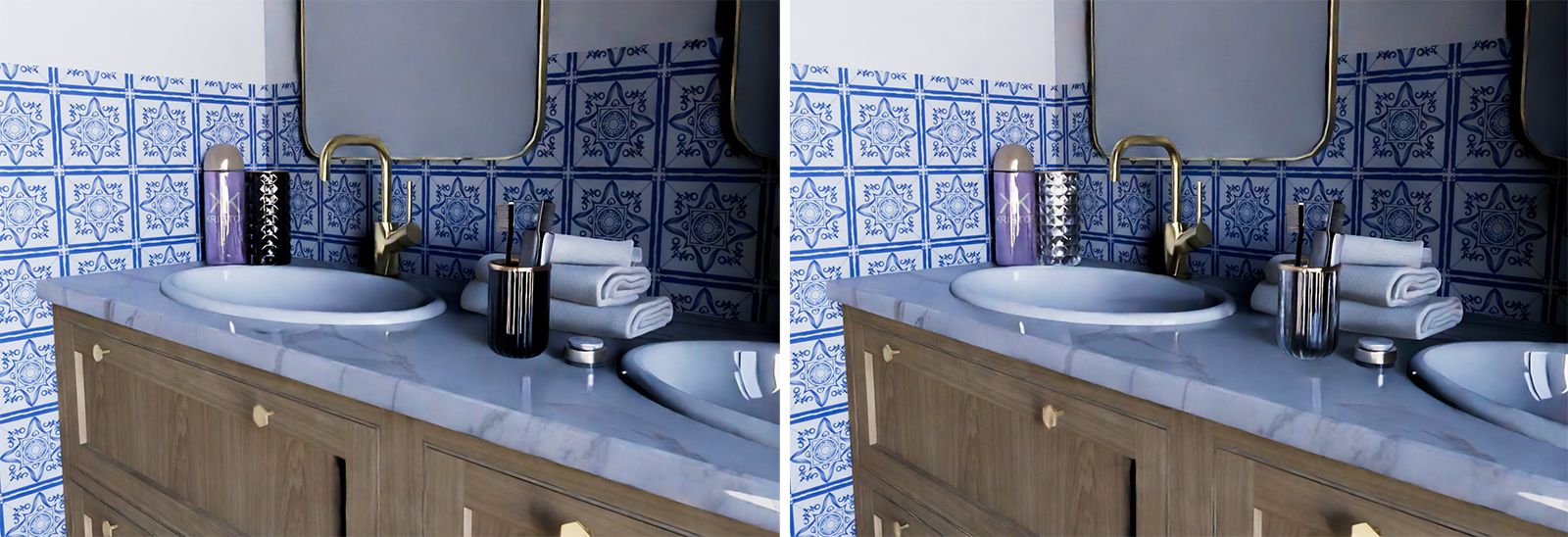 Comparing the render results of different 'Refraction' trace depth values for viewport rendering.